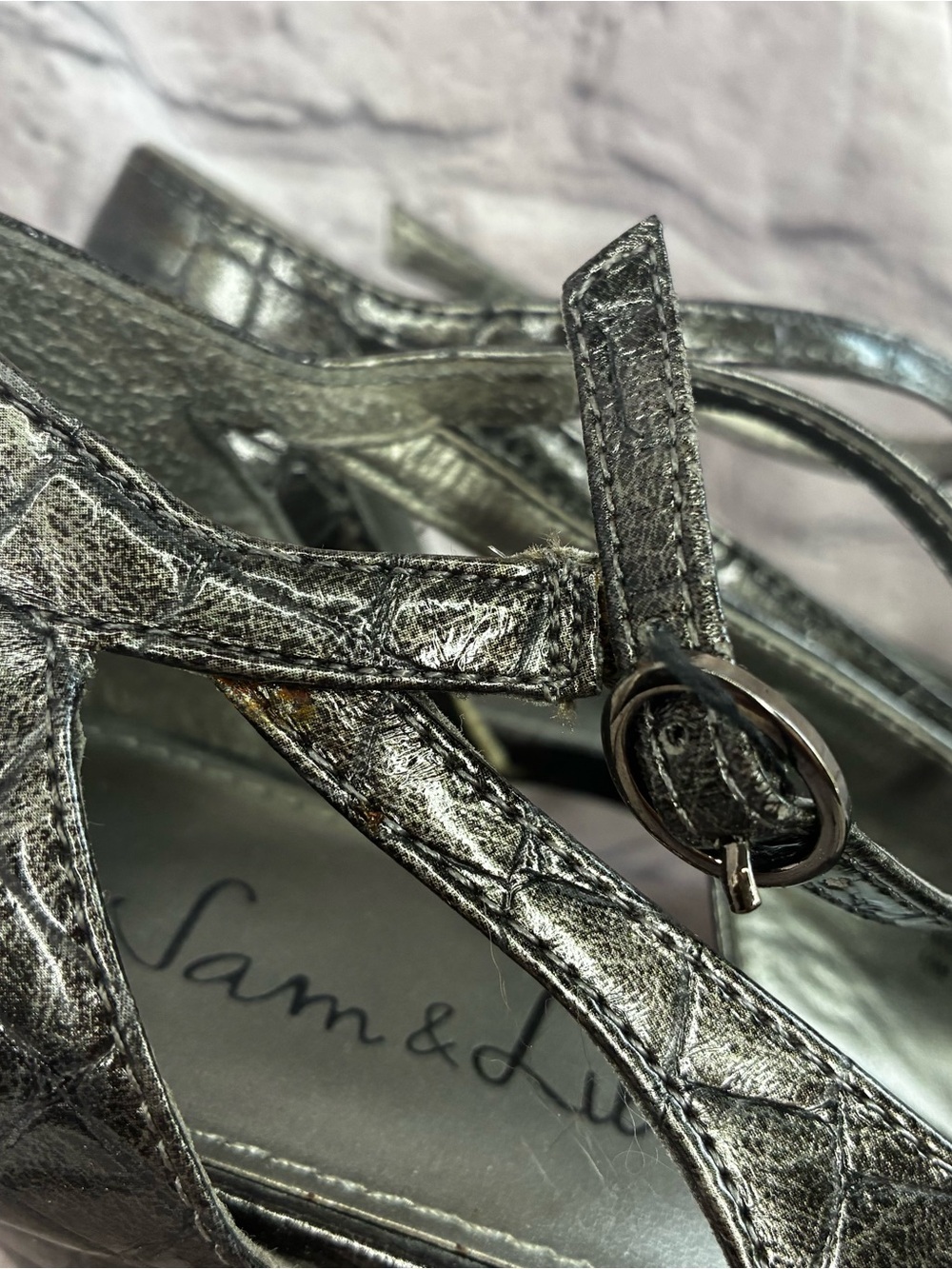 Cybercorp Goth Metal Career Office Siren Pewter Croc Embossed Mary Jane Pumps 10 - Picture 3 of 11